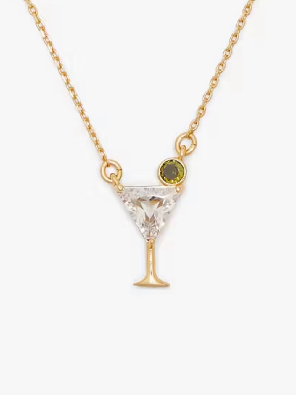 Kate Spade Gold Martini Glass Pendant Necklace with Clear Crystal Accent